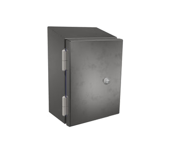 Front view of the 4Xxtreme® Slope Forward Wall-Mount Enclosure w/ Hygienic Quarter Turn and Patented Double Seal & Double Stud Technologies – 12H × 10W × 6D
