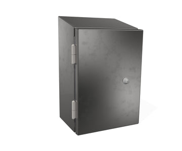 Front of the 4Xxtreme® Slope Forward Wall-Mount Enclosure w/ Hygienic Quarter Turn and Patented Double Seal & Double Stud Technologies – 16H × 12W × 8D