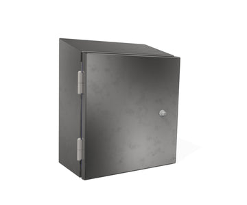 Front view of the 4Xxtreme® Slope Forward Wall-Mount Enclosure w/ Hygienic Quarter Turn and Patented Double Seal & Double Stud Technologies – 16H × 16W × 8D