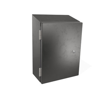 Front view of the 4Xxtreme® Slope Forward Wall-Mount Enclosure w/ Hygienic Quarter Turn and Patented Double Seal & Double Stud Technologies – 20H × 16W × 8D